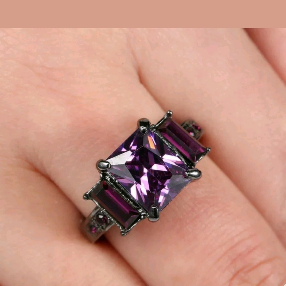 Purple Amethyst Crystal CZ  black Gold Filled